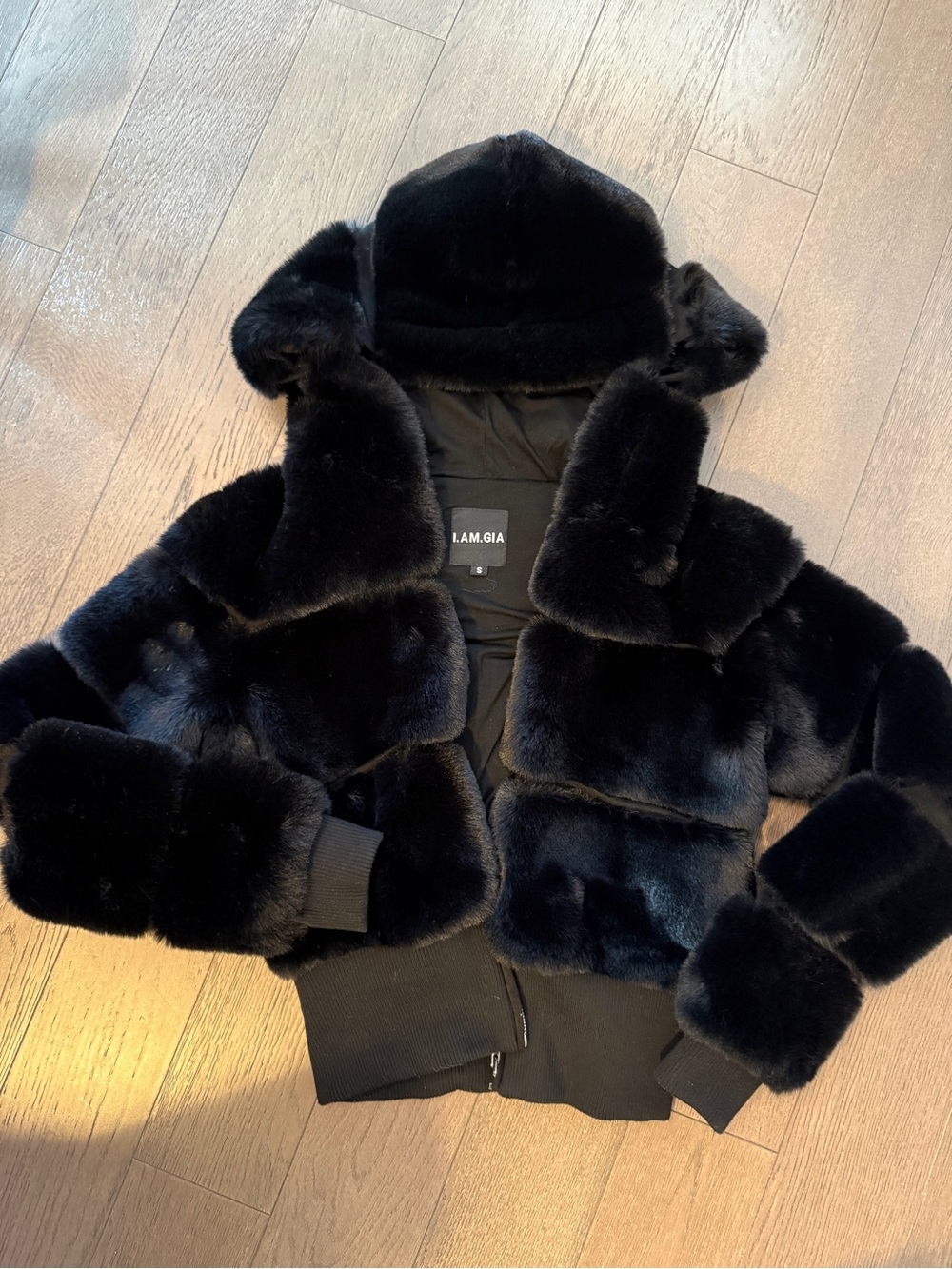 I.AM.GIA Black Faux Fur Hooded Teddy Jacket